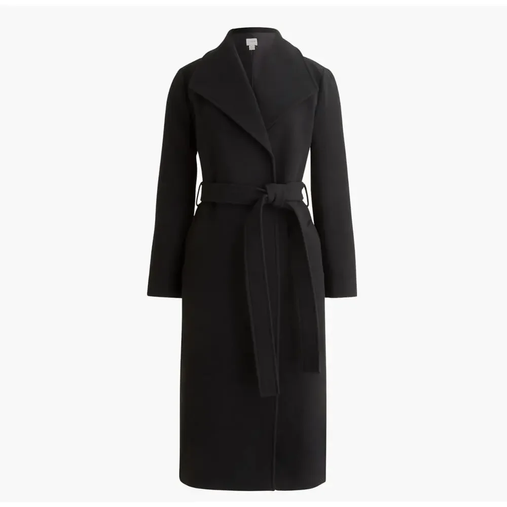J. Crew Women's Long Sleeve Belted Wrap Coat Point Collar Black Size 6P NWT